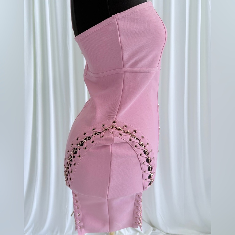 Fashion Nova | Ready for Tonight Pink Bandage Mini Dress | Size XL - Picture 6 of 9
